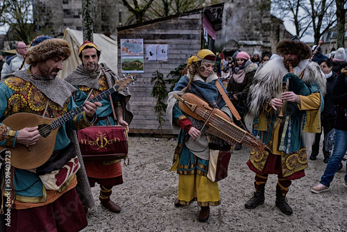 Music performance in Medieval Christmas Market in Provins, Paris, France