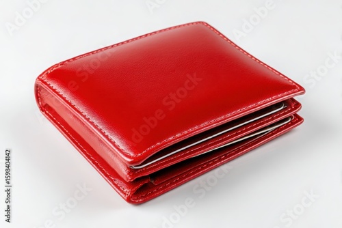 Shiny red leather bifold wallet with credit cards isolated on white background