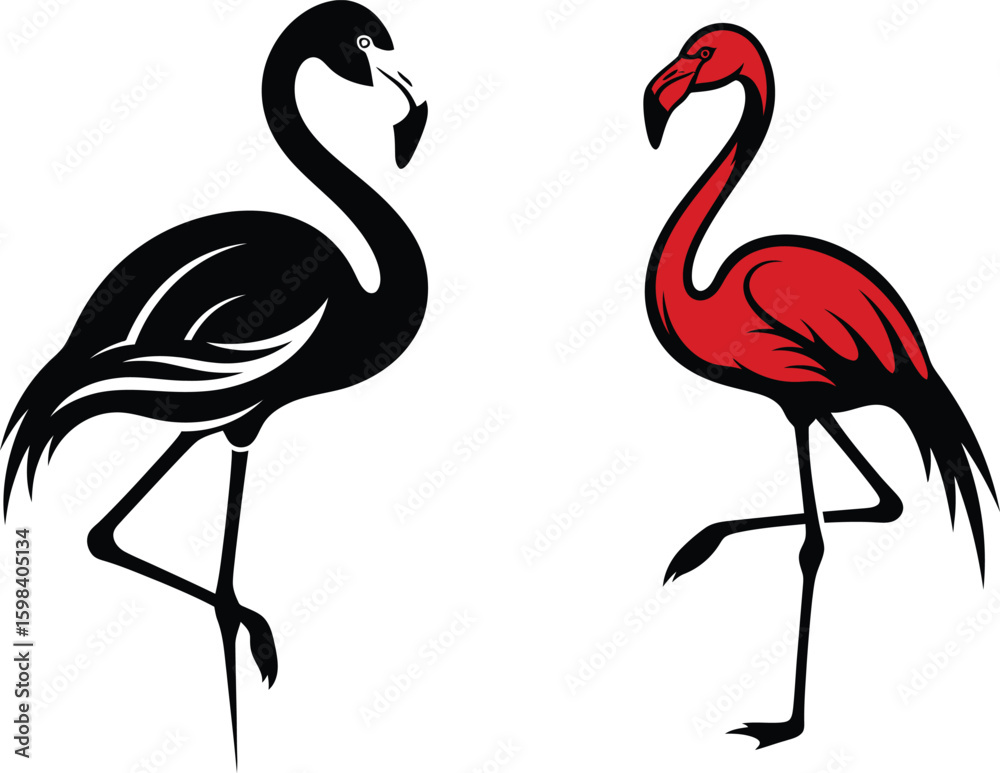 Fototapeta premium Flamingo Duo Vector Illustration - Black and Red