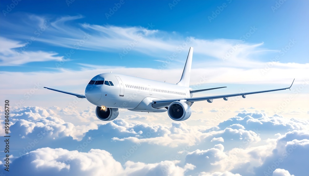 Obraz premium Airplane above fluffy clouds