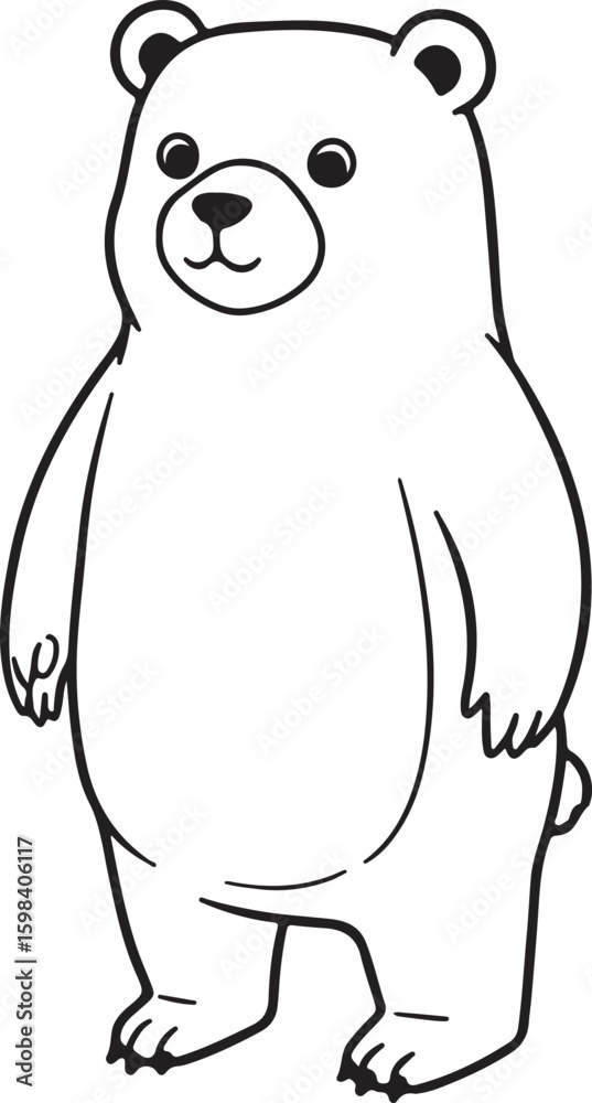 Obraz premium Chubby bear character standing upright, outlined in thick black lines,