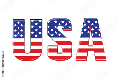 USA Flag Text Design 3D Effect
