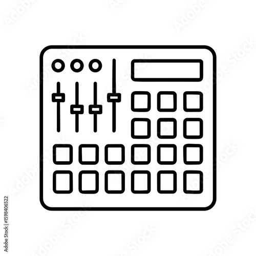 MIDI Pad Controller Icon in Black Outline Representing Beat and Music Production (Outline)
