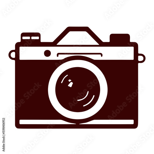 icon for antique lovers, Antique camera icon, vintage style, brown color, represents photography on transparent background