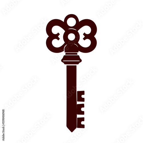 icon for antique lovers, Antique key icon, vintage style, brown color, represents security on transparent background