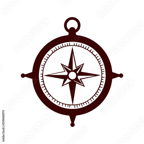 icon for antique lovers, Antique compass icon, vintage style, brown color, represents navigation on transparent background