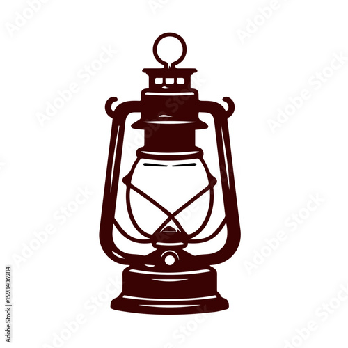 icon for antique lovers, Antique oil lamp icon, vintage style, brown color, represents illumination on transparent background