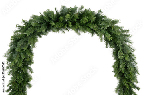 Realistic Christmas pine garland arch on white background