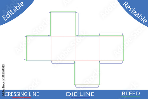 Box template cutting lines die line bleed