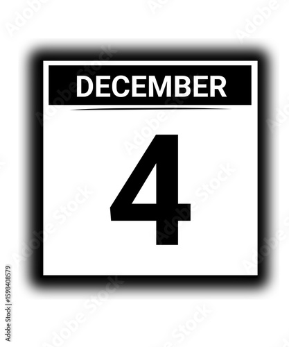 Black and white color December month calendar date 4