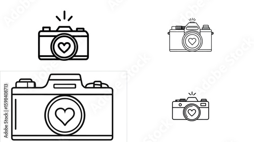 Capture love camera icon photography camera lens heart camera design, illustration graphic design icon silhouette.