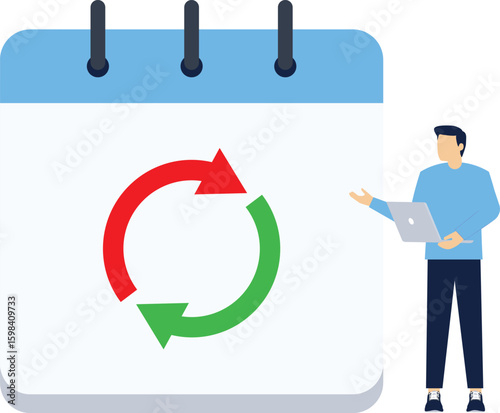 calendar with rotating arrow. symbolizes rescheduling, date changes, recurring events, or time management. business, productivity, and planning concept. Flat design illustration

