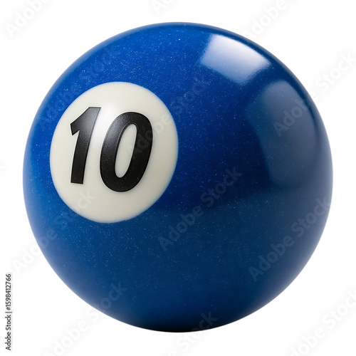 3d blue number 10 billiard ball isolated on transparent background