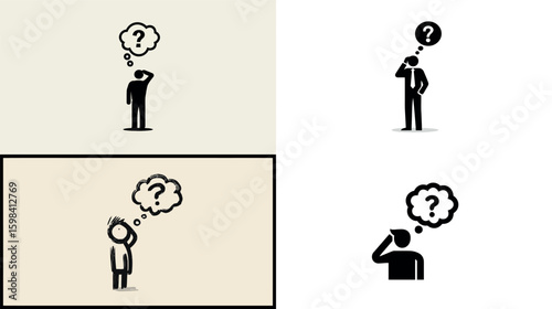 Thinking man question mark idea concept problem solving solution decision confusion doubt uncertainty brainstorm silhouette