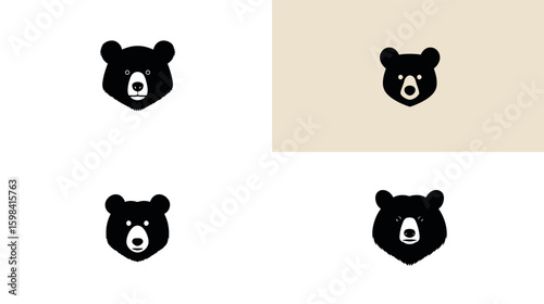 Bear logo design black bear head animal graphic wildlife icon nature mammal vector illustration art, 100 silhouette