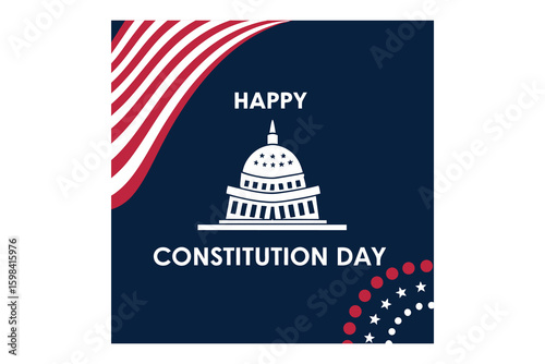 Happy constitution day greeting card featuring a white silhouette of the us capitol building and american flag elements isolated on white background silhouette