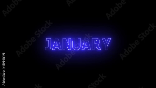 Futuristic glowing blue neon text for the month of January. Digital typography illumination on an isolated black background for a modern calendar concept.