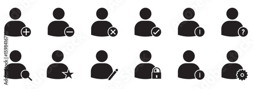 user profile icon. add, remove, approved icon. User profile control sign icon set vector design. New user profile icon. Profile picture. Person symbol