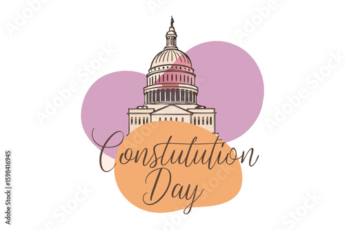 Illustration of the united states capitol building with constitution day text and abstract shapes isolated on white background silhouette