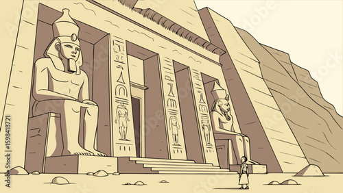 Explore ancient egypt temple with pharaoh statues and hieroglyphs travel and history illustration