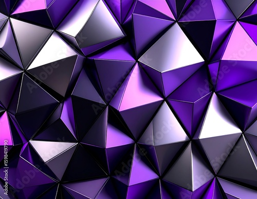 Abstract geometric pattern of triangles in purple and silver