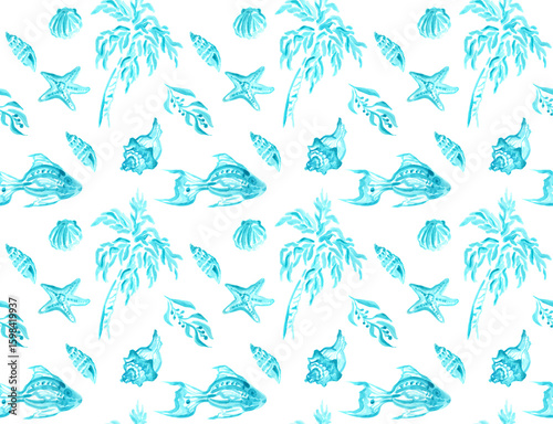 Obraz na płótnie Beach Comber Sea Shells Turquoise Seamless Repeat