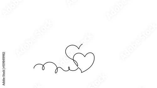 Valentine with hearts and bird animated self drawing of single continuous line, contour movement, video drawing of line in 4k, abstract, minimalism, symbol of marriage, love, wedding, one line