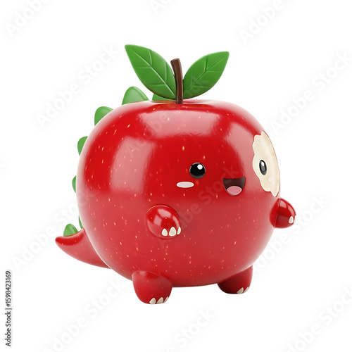 Apple dinosaur cute kawaii fruit dino red apple toy figurine collectible art design illustration on transparent background