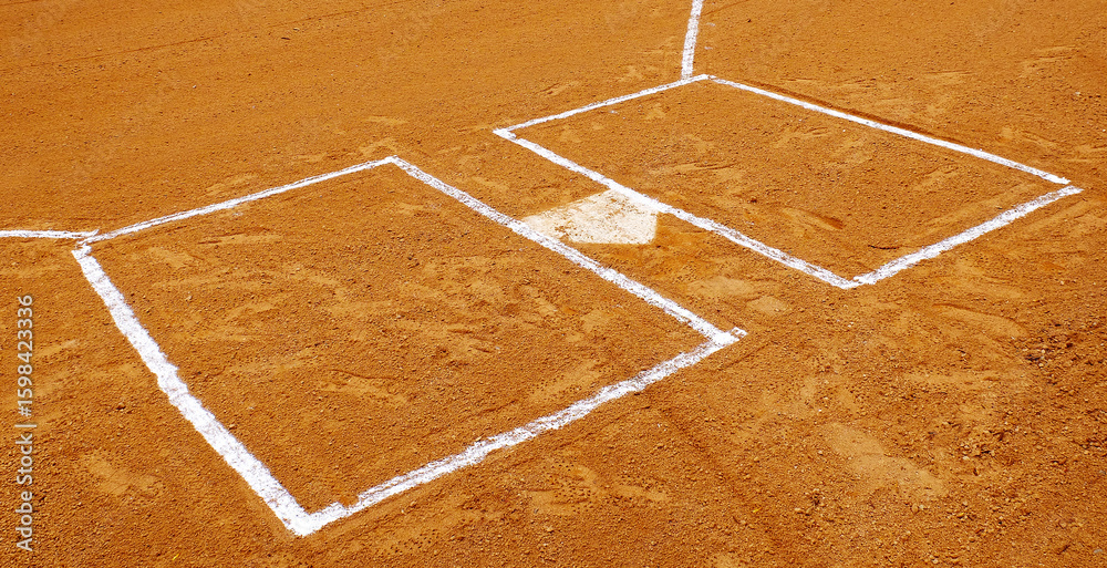 Fototapeta premium Baseball Diamond Base or Plate White Against Dark Dirt for Competition and Playing Game