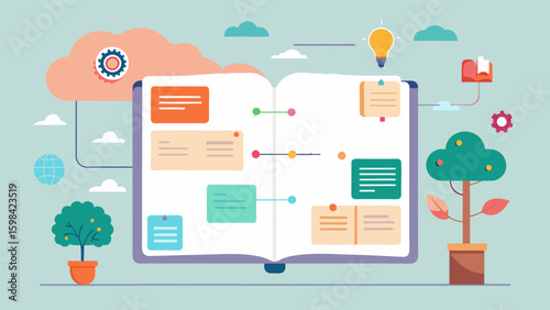 A journal page filled with a structured mind map outlining my shortterm and longterm goals in various areas of my life.. Vector illustration