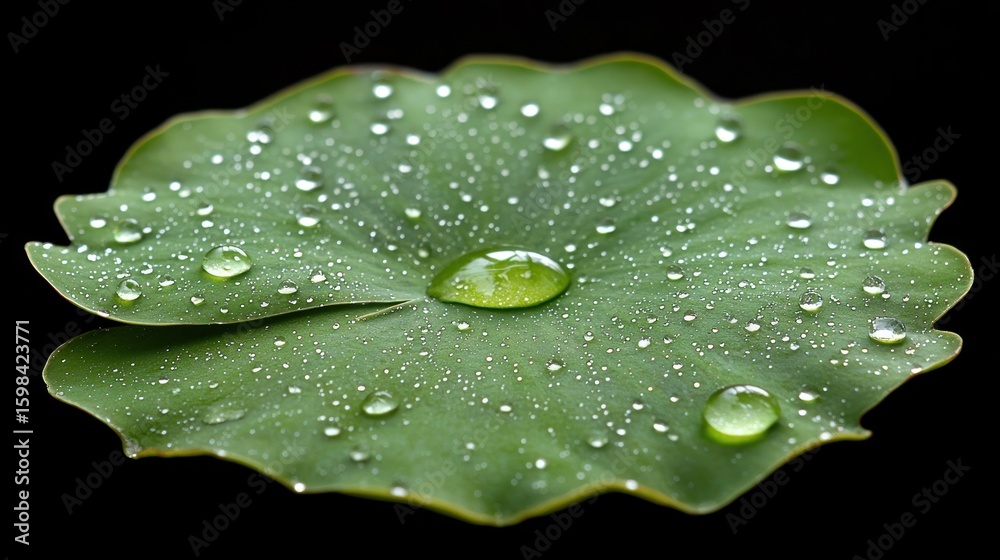 Fototapeta premium Delicate water droplets on a lotus leaf