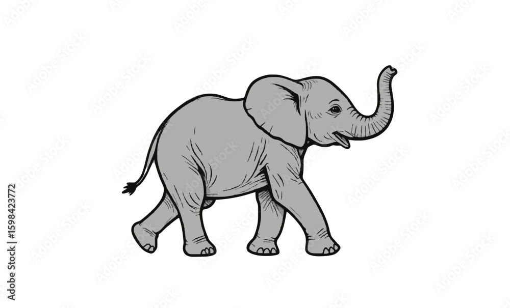 Fototapeta premium Walking Elephant Vector Outline Facing Right Side