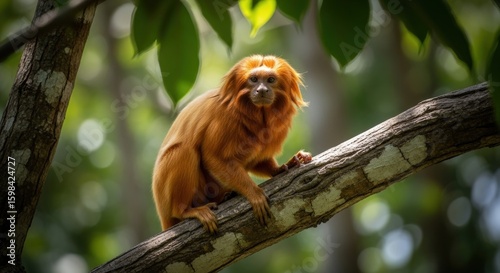 An authentic photograph of a golden lion tamarin in its natural habitat