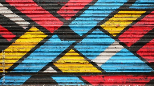 Vibrant geometric street art panel