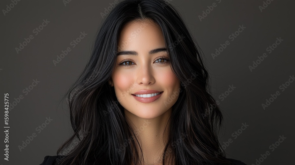 Smiling woman with long dark hair Smiling woman with long dark hair