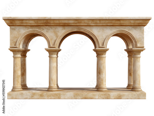 Ancient romanesque arches and columns architectural element isolated on transparent background