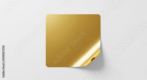 Golden Sticker with Curled Edge - This features a shiny golden square sticker with a curled edge on a white background, showcasing its glossy texture