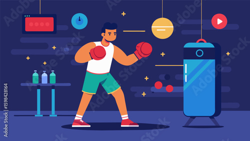 A boxing game designed for users with limited hand function incorporating voice commands and head movements to accurately throw punches and provide a. Vector illustration