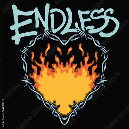 Fiery Heart Barbed for streetwear illustration