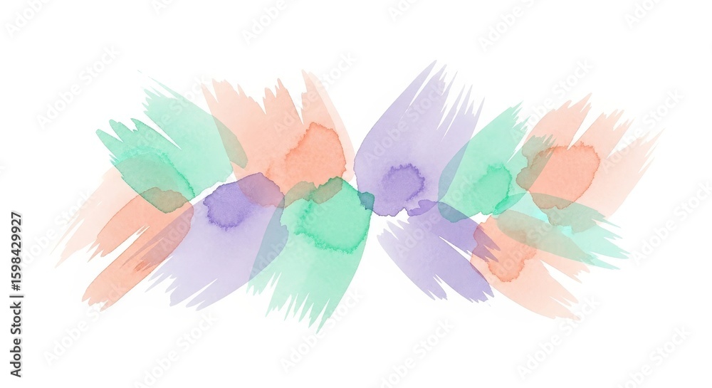 Obraz premium Soft Watercolor Brush Strokes in Pastel Hues - A beautiful arrangement of pastel watercolor brush strokes blending softly in shades of green, orange, and purple creating a calming effect