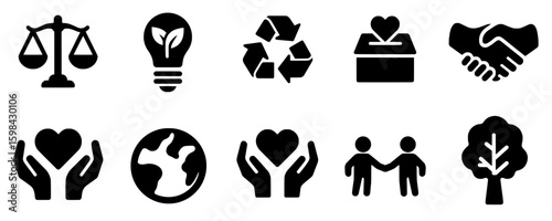 Social Responsibility and Ethics glyph Icons Set	