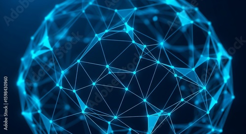 Abstract digital globe with interconnected blue lines and nodes forming a complex network structure against a dark background.