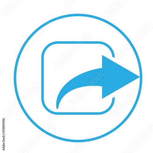  Blue share icon with arrow in rounded square within circle, modern interface symbol for social media sharing and content distribution