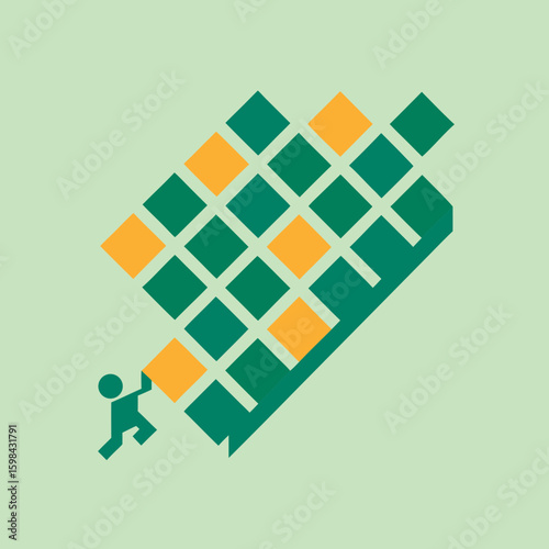 The Path to Construction: A vibrant graphic showcases a person constructing a structure using the concept of teamwork and ambition, capturing a visual narrative of progress, ingenuity and build up.