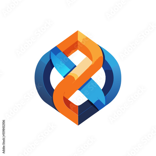 Abstract Logo Design: This geometric logo design, with intersecting shapes, symbolizes unity and innovation. The logo utilizes gradient color to give the impression of three-dimensional