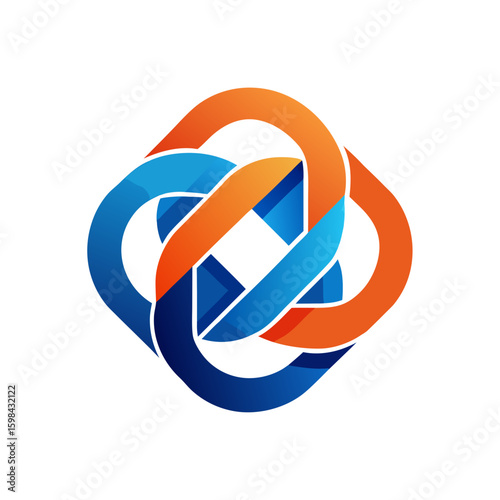 Abstract Interlocked Rings: A vibrant, modern design of interlocked rings in a gradient of blue and orange, representing connection and synergy, with a clean, modern aesthetic.