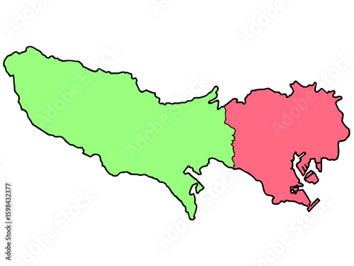 少しゆるい東京都地図 地域色分け 関東 東日本 首都