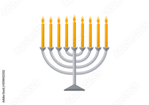 Hanukkah menorah with lit candles celebrating jewish festival of lights on transparent background, PNG