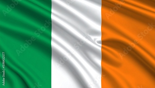 Ireland flag with vertical green, white, and orange stripes, representing peace and unity between different traditions