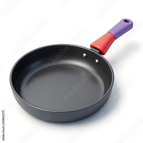 3D Plastic Cartoon Frying Pan Icon – Glossy Kitchen Cookware Isolated on White Background